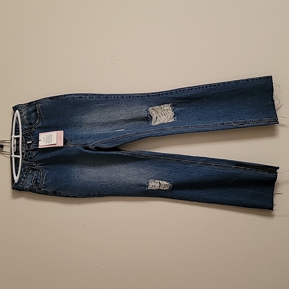 New Avec Les Filles Split Raw Hem Distressed Jeans Size 27 High Rise